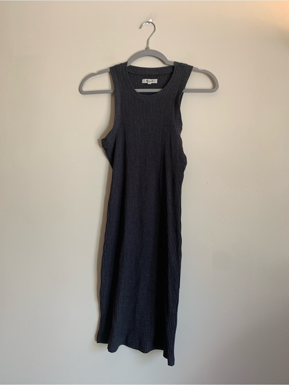 Madewell Black Ribbed Midi Tank Dress Body Con Heathered Grey Women Size Small